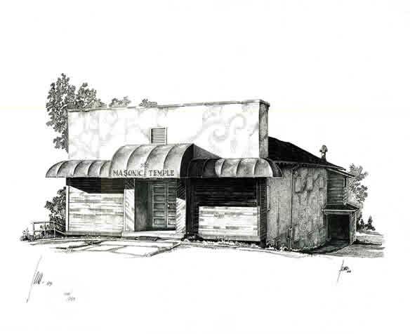 A drawing of the st james lodge hall in white rock bc.